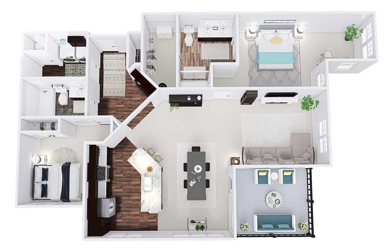 Floor plan for 2 beds, 2 baths, 1499 sqft